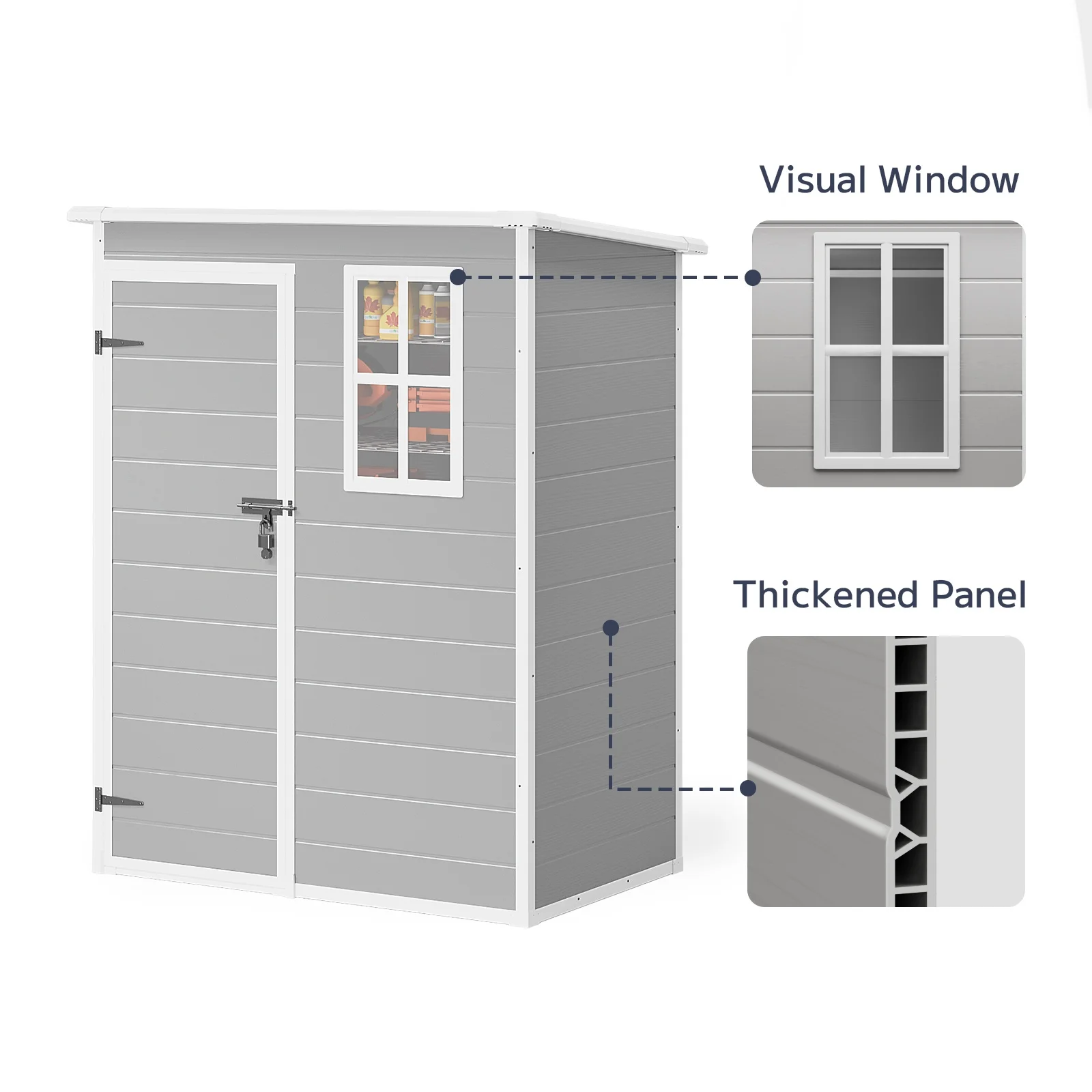 Asofer 6x4 FT Resin Storage Shed, Plastic Outdoor Shed with Floor-Side Window, Lockable Door for Backyard, Garden, Patio, Gray