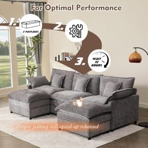 108 Inch U Shape Sofa Sectional Sofa Comfortable Cloud Sofa with Removable Footstool