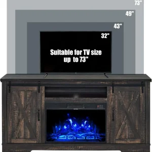 AMERLIFE Fireplace TV Stand with Sliding Barn Door for TVs up to 73", Farmhouse 63" Fireplace Entertainment Center with Storage Cabinets/Adjustable Shelves
