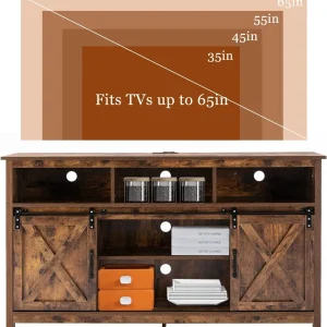 4 Layer Farmhouse Coffee Bar Cabinet With Power Outlet & LED Light, 57" Barn Door Buffet Cabinet Kitchen Storage With Adjustable Shelves(Brown)