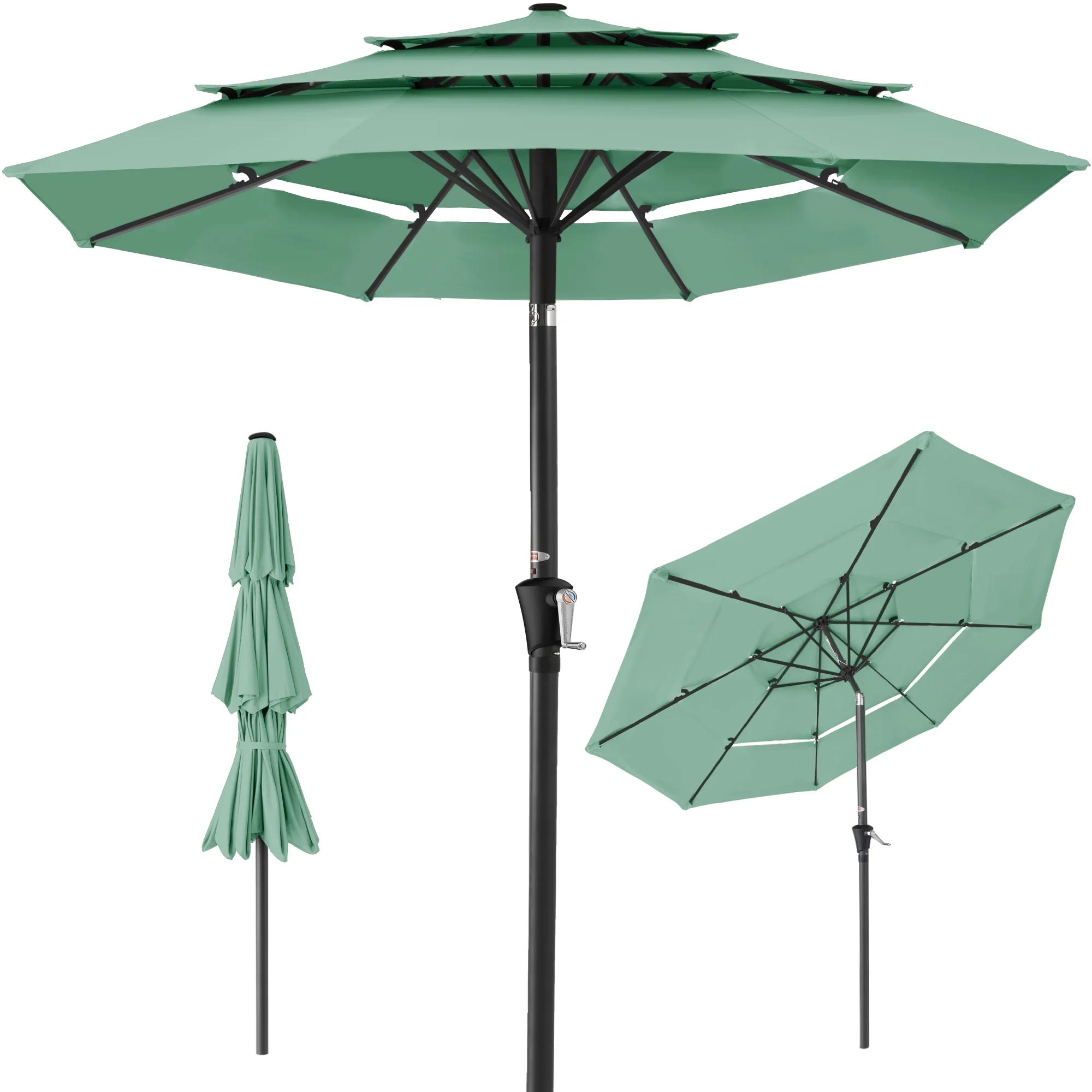 Best Choice Products 10ft 3-Tier Patio Umbrella, Market Sun Shade w/ Tilt Adjustment, Easy Crank - Red