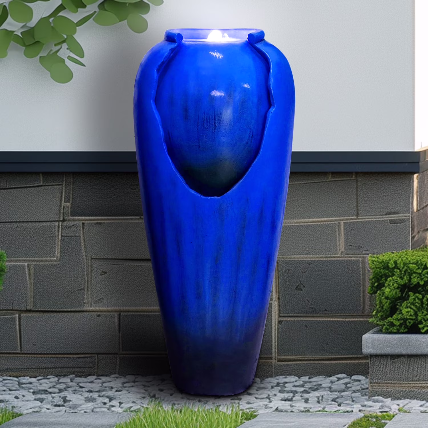 ourrco 30.7"H Concrete Vase Water Fountain, Modern Cascading Waterfall Feature with LED Lighting and Pump, Perfect for Indoor or Outdoor Home and Garden Decor, Red