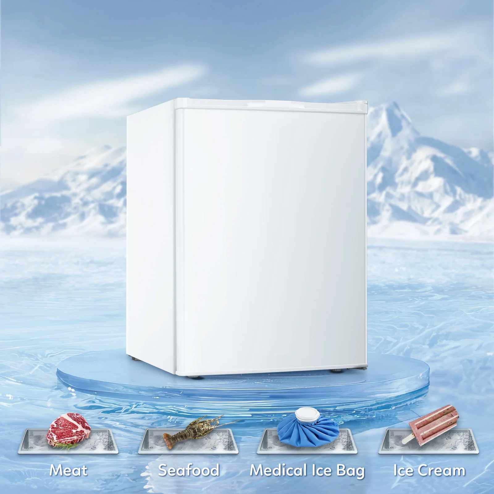 Auseo Mini Freezer Countertop, Energy Saving 2.6 Cu.ft, Single Door Compact Upright Freezer with Reversible Door for Home/Office/Kitchen-White