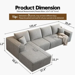 107.5" Cloud Modular Sectional Sofa Couch with L-Shape Chaise,Modern Minimalist Upholstered Couches for Living Room Bedroom,Deep Seat Corner Couch .No Assembly Required (Black,Left Facing Chaise)