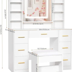 ANWBROAD Vanity Desk Table with Lighted Mirror 39.4 Girls Makeup Vanity
