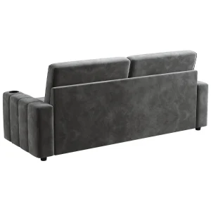 87-Large Loveseat Sofa, 3 Seater Couch with Storage, Velvet Fabric Deep Seat Sofa with Pillow& Cup Holders, Modern Comfy Sofa with USB& Type-C Ports, Home Sofa Couch for Living Room Bedroom