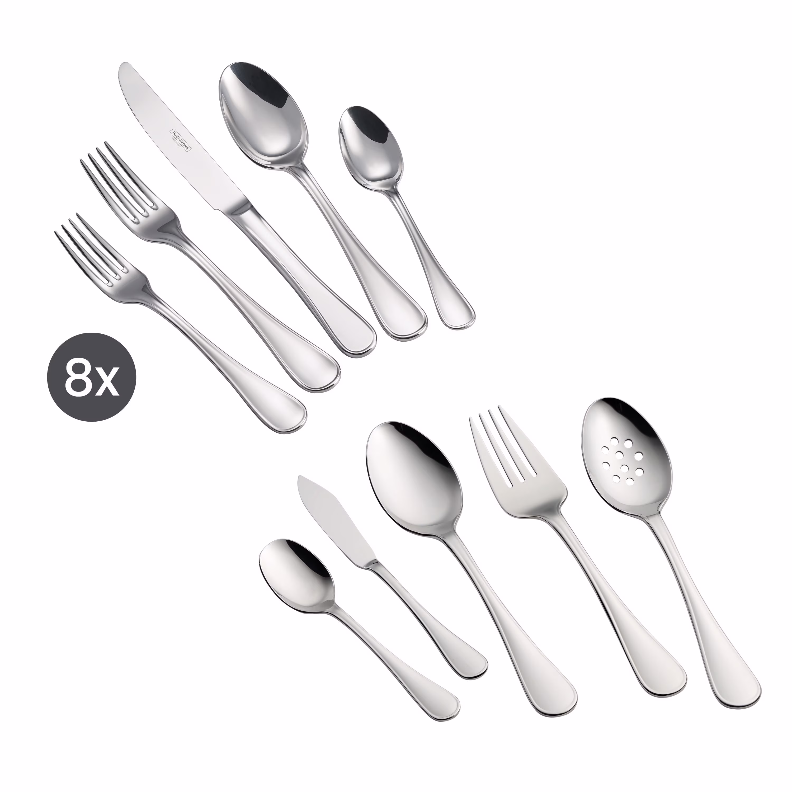 Tramontina Classic 45-Piece Stainless Steel Flatware Set -C Mirror-Polished, Knives, Forks, Spoons & Serving Utensils Silverware Set, Service for 8
