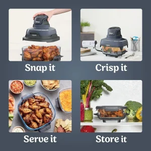 Ninja Crispi 4-in-1 Portable Glass Air Fryer Cooking System, 1500W, 4QT & 6-Cup TempWare Glass Containers with Storage Lids, Microwave, Freezer & Dishwasher Safe