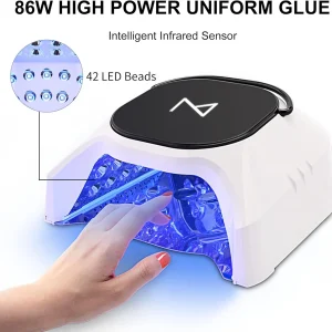 Professional Hybrid 86W Wireless Rechargeable UV LED Nail Curing Lamp Cordless Nail Dryer for Gel Nails, Manicure, Pedicure (Black)
