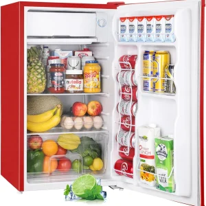 Upstreman 3.2 Cu.Ft Mini Fridge with Freezer, Single Door Mini Fridge, Dorm Fridge, Adjustable Thermostat, Mini Refrigerator for Bedroom, Office, Dorm, Black-BR321