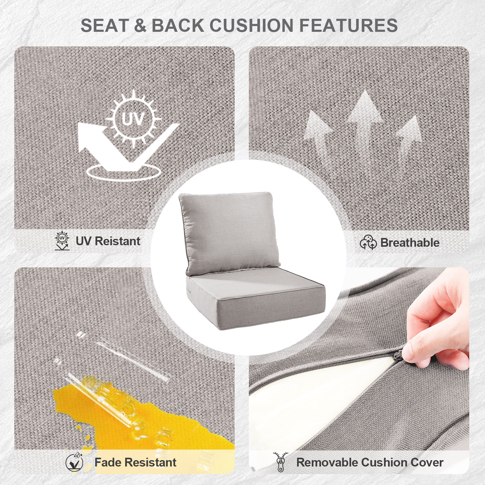 Bellefurn Outdoor Deep Seat Cushion 24 X 24 X 6 inch for Patio Furniture,Outdoor Chair Cushions Waterproof & Fade Resistant Patio Furniture Cushions for Wicker Chair, Sofa, Couch