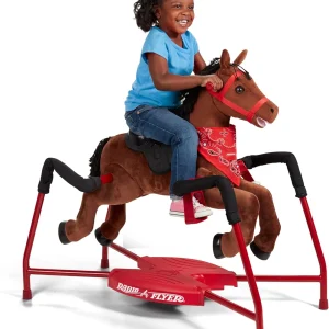 Brown plush interactive riding horse