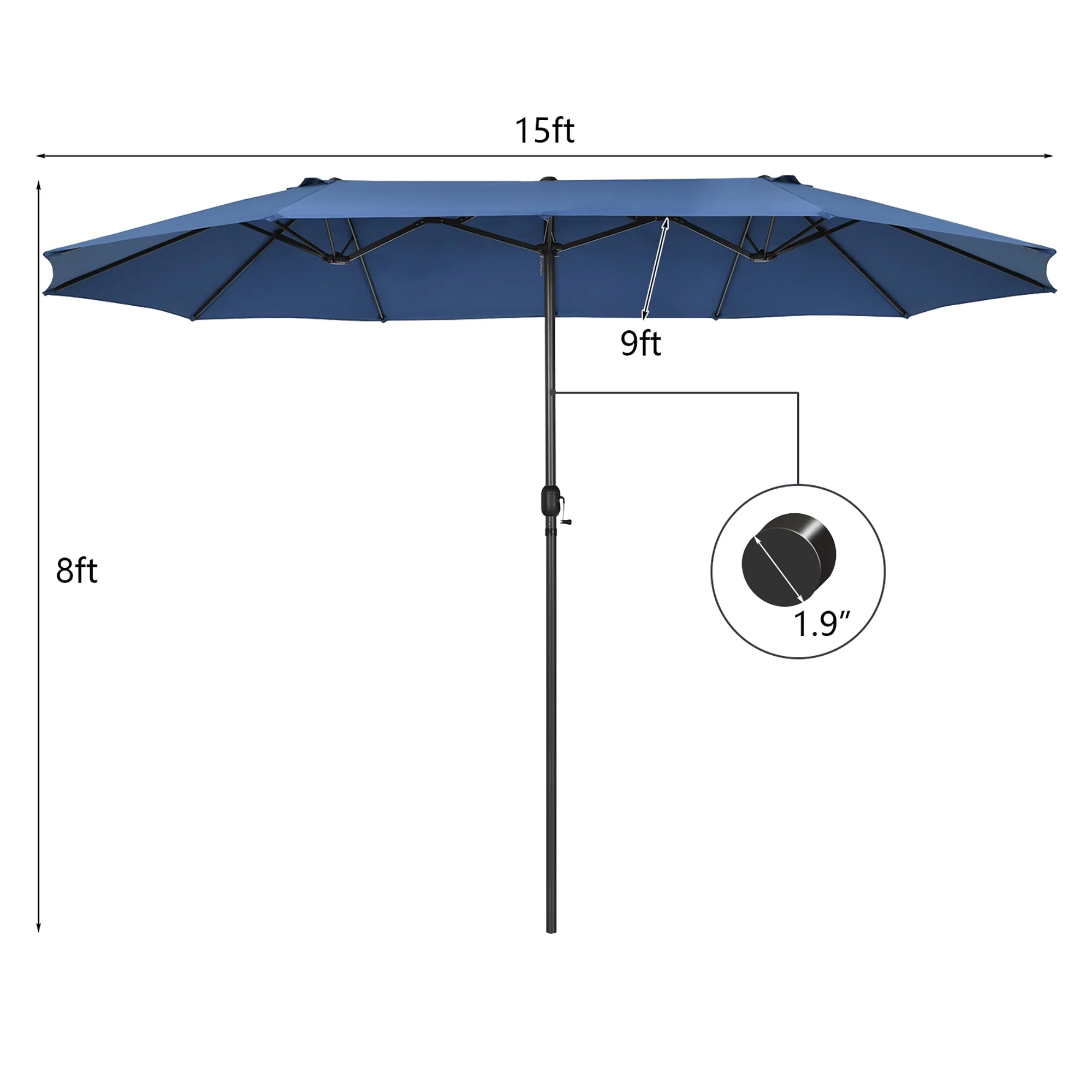 Costway 15ft Beige Patio Double-Sided Umbrella, Crank Lift