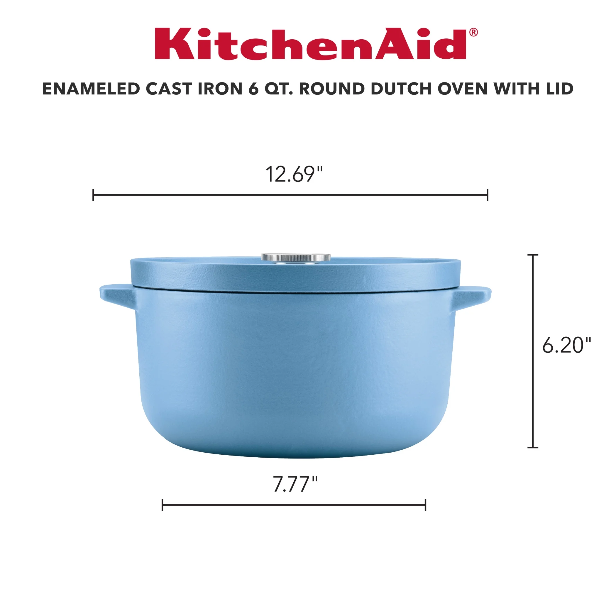 KitchenAid Seasoned Cast 6 Quart Iron Induction Dutch Oven Casserole, Metal Utensil, Broiler and Oven Safe to 500-F, Cast Iron Black