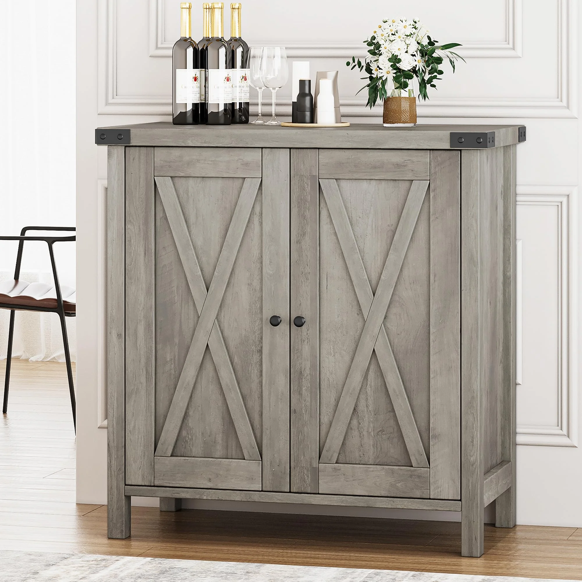Coffee Bar Cabinet with Storage/Adjustable Shelf 30" Small Kitchen Bar Table Corner Bar Cabinet for Tea Buffet Sideboard Cabinet for Dining Room, Farmhouse Coffee Station for Wine
