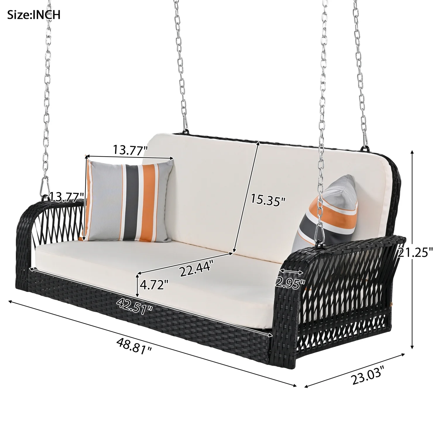 Harper & Bright Designs PE Ratten Porch Swing Chair, 2-Seater Hanging Swing Bench with Chains, All Weather Design Patio Furniture Swing for Backyard Garden Poolside, Grey and White