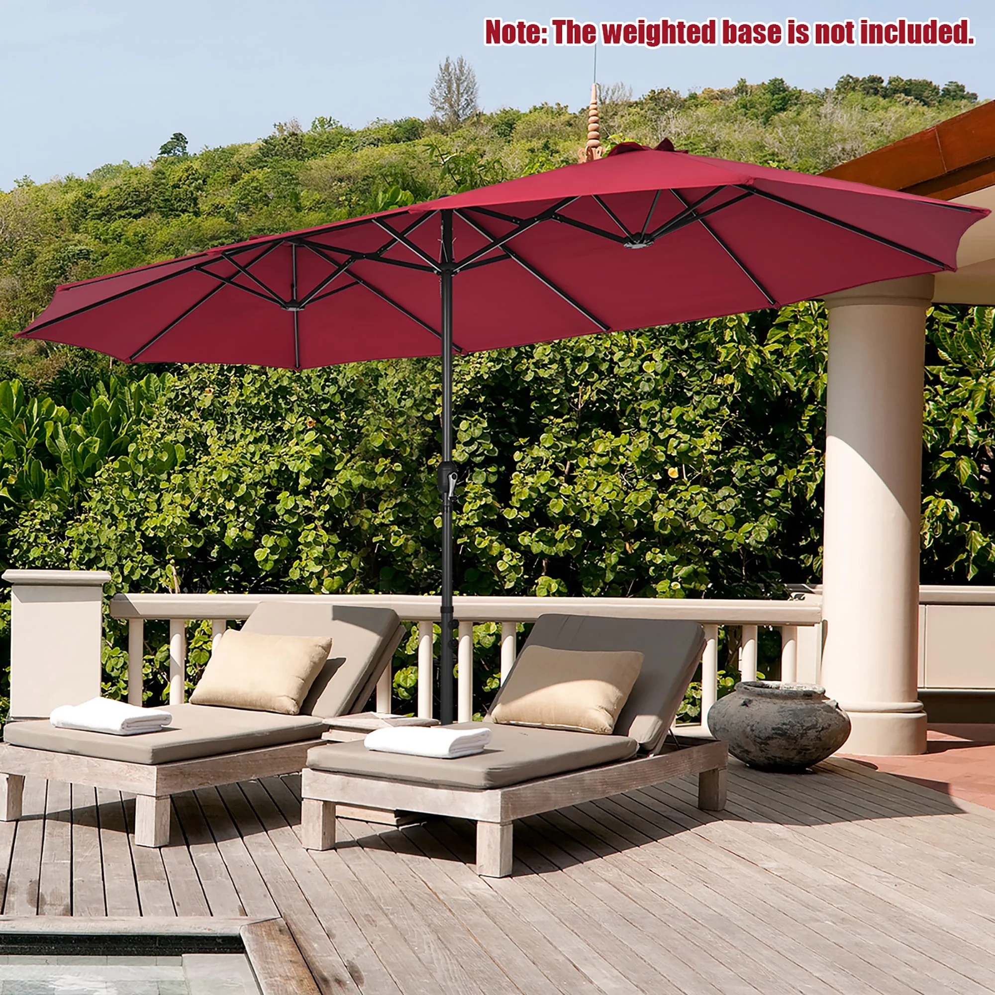 Costway 15ft Beige Patio Double-Sided Umbrella, Crank Lift