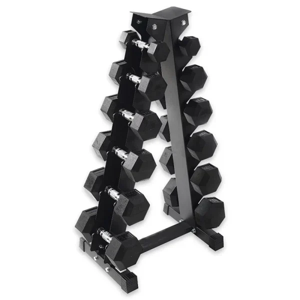 Fitness Heavy-Duty Rubber Dumbbell Weight Set with Rack, 210 lbs (5-30 lbs)