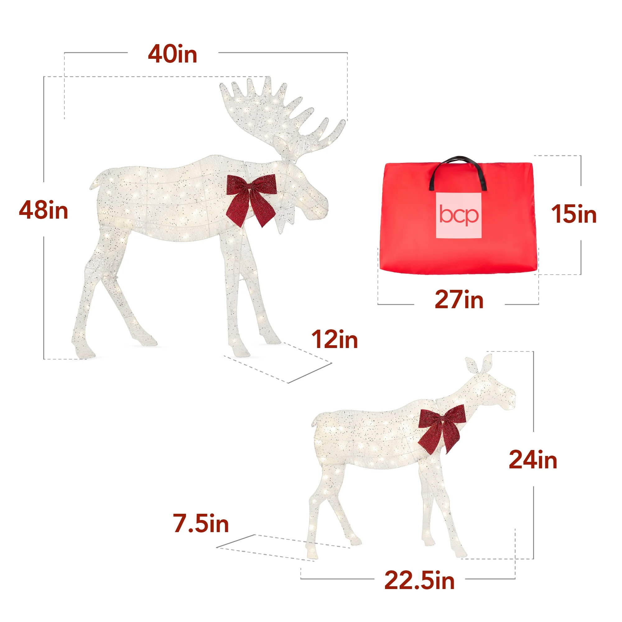 Best Choice Products 4ft 2-Piece Lighted 2D Christmas Moose Set Outdoor Decor w/ 125 LED Lights, Stakes - Rattan