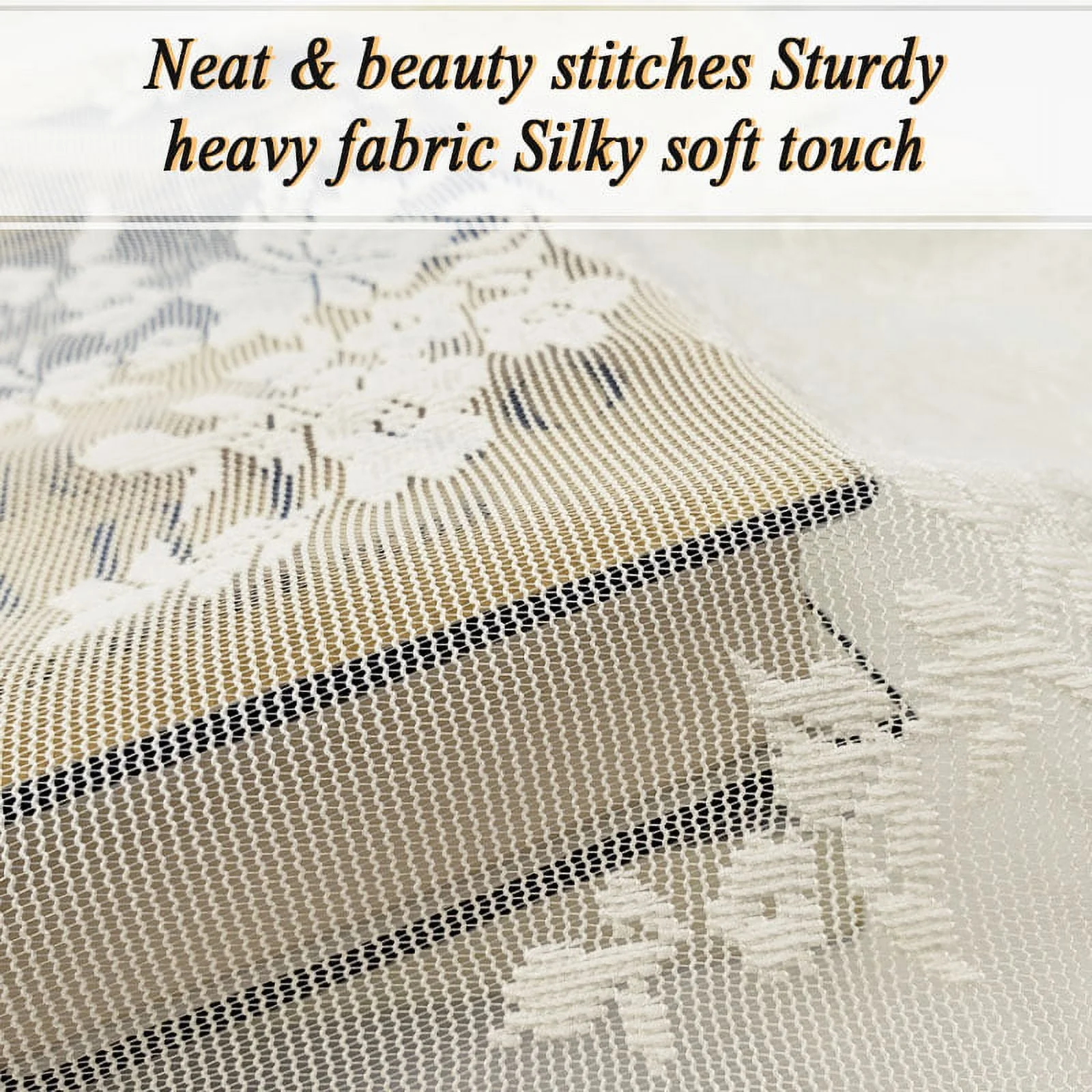 Howarmer Beige Sheer Valance 54 x 35 Inch Embroidered Lace Valance Curtains Living Room Bedroom Rod Pocket Voile Drapes, Elegant Home Decor Window Treatments, 1 Panel