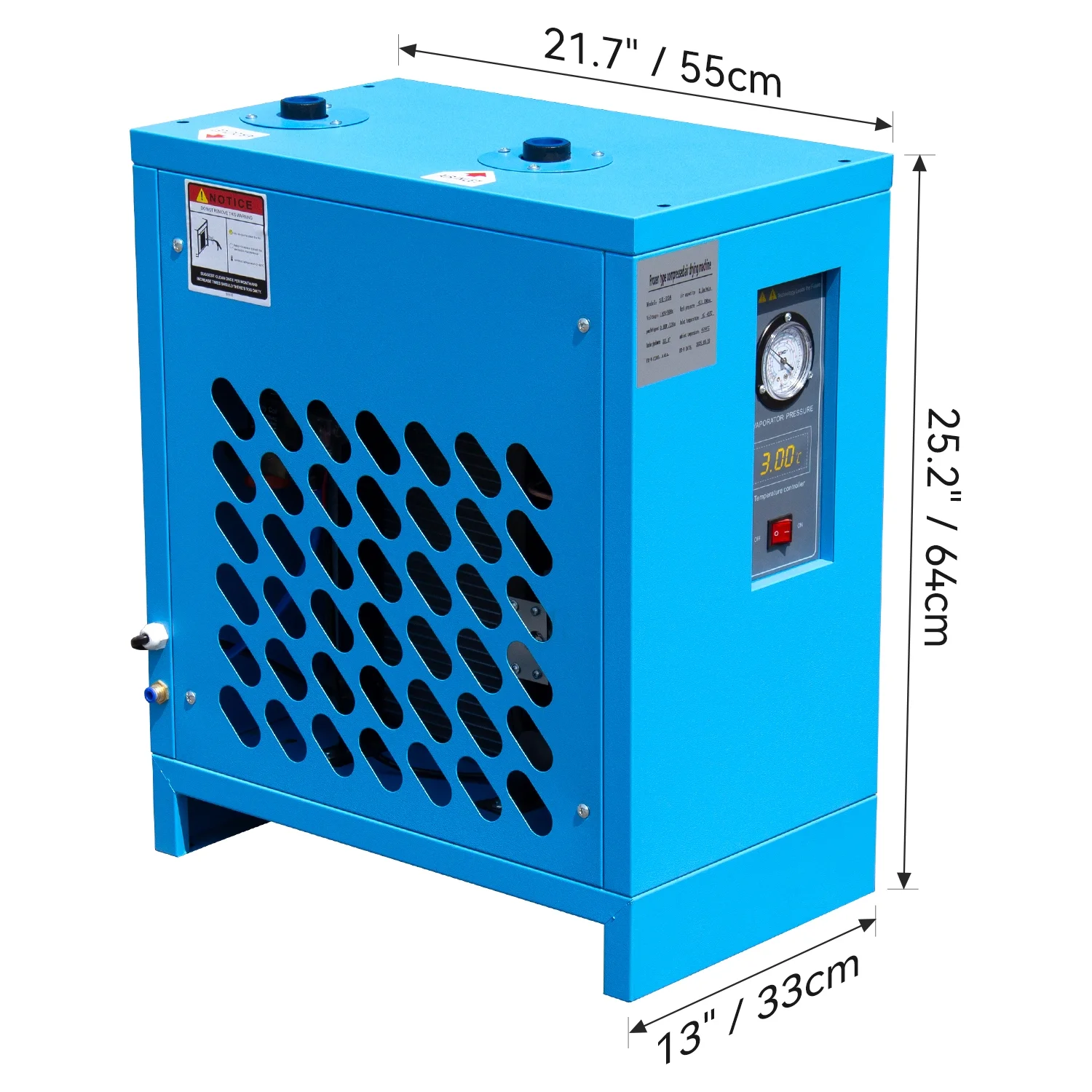 HPDMC Industrial Heavy Duty Refrigerated Air Dryer, 70 CFM, 0.75 KW, 110V For 15HP-20HP Rotary Screw Compressors, R134a Cooling System, Removes Moisture, Oil, Dust for Workshops, Factories, CNC