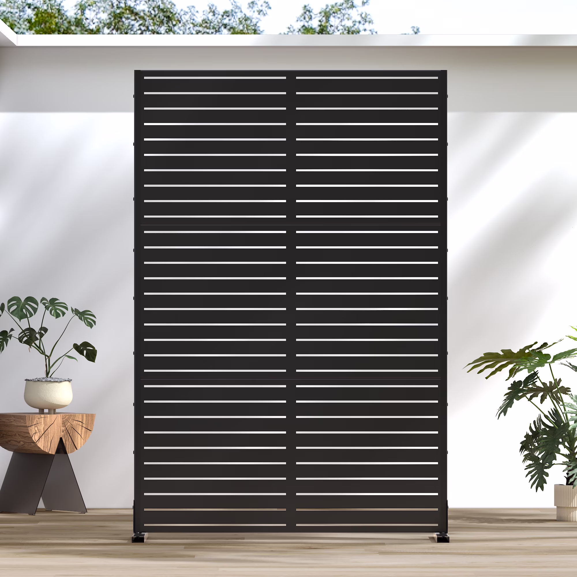 MAYEERTY 72*47" Outdoor Black Metal Privacy Panel Screen for Patio, Classic Louvered