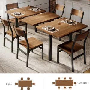 iPormis 63" Extendable Dining Table for 4-8, Square Wooden Dining Room Table with Metal Base, Modern Extendable Table for Small Kitchens, Dining Office Areas, Black