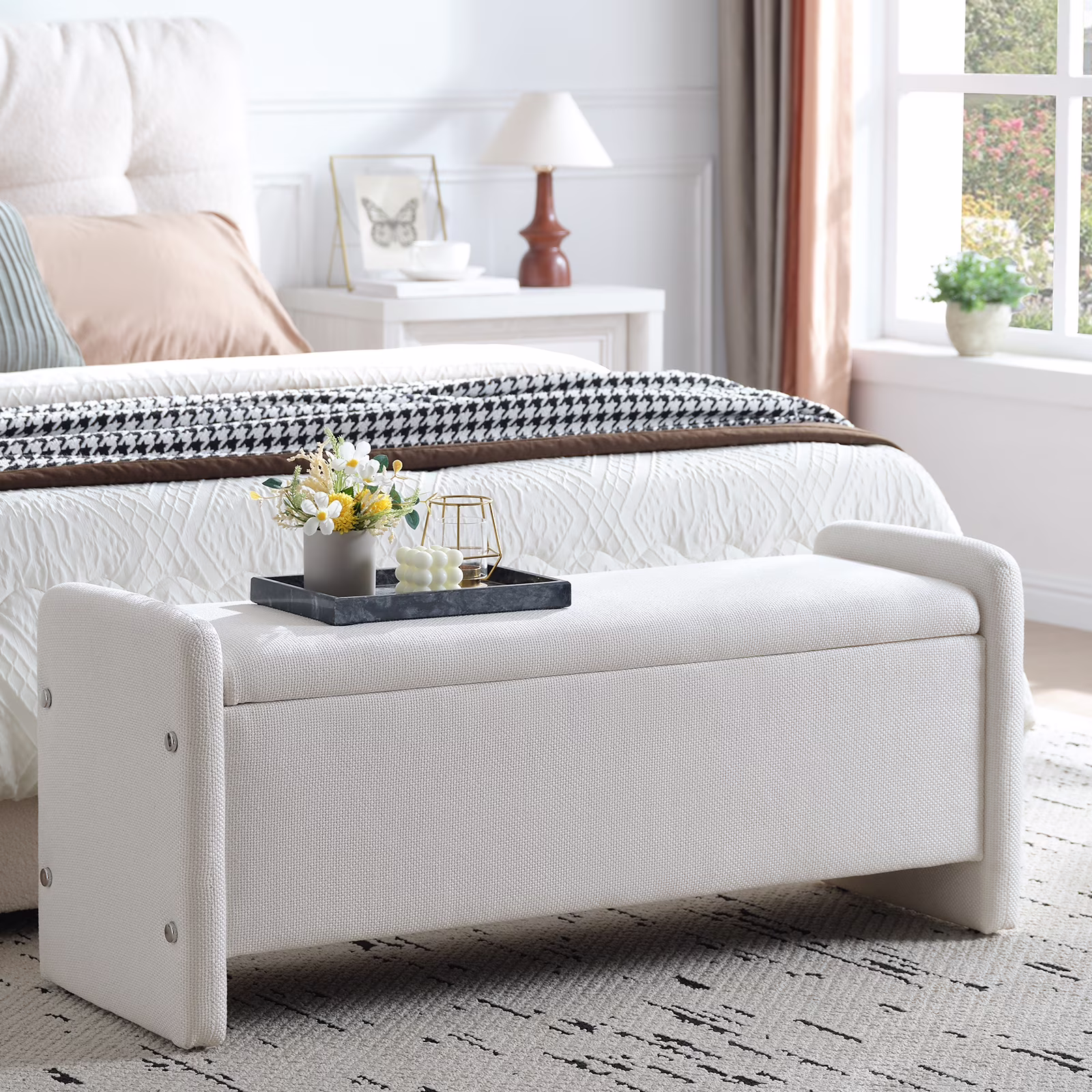 Pinmoco 44" Storage Ottoman Bench, Upholstered Entryway Bench with Storage End of Bed Bench for Bedroom& Living Room, Corduroy Gray