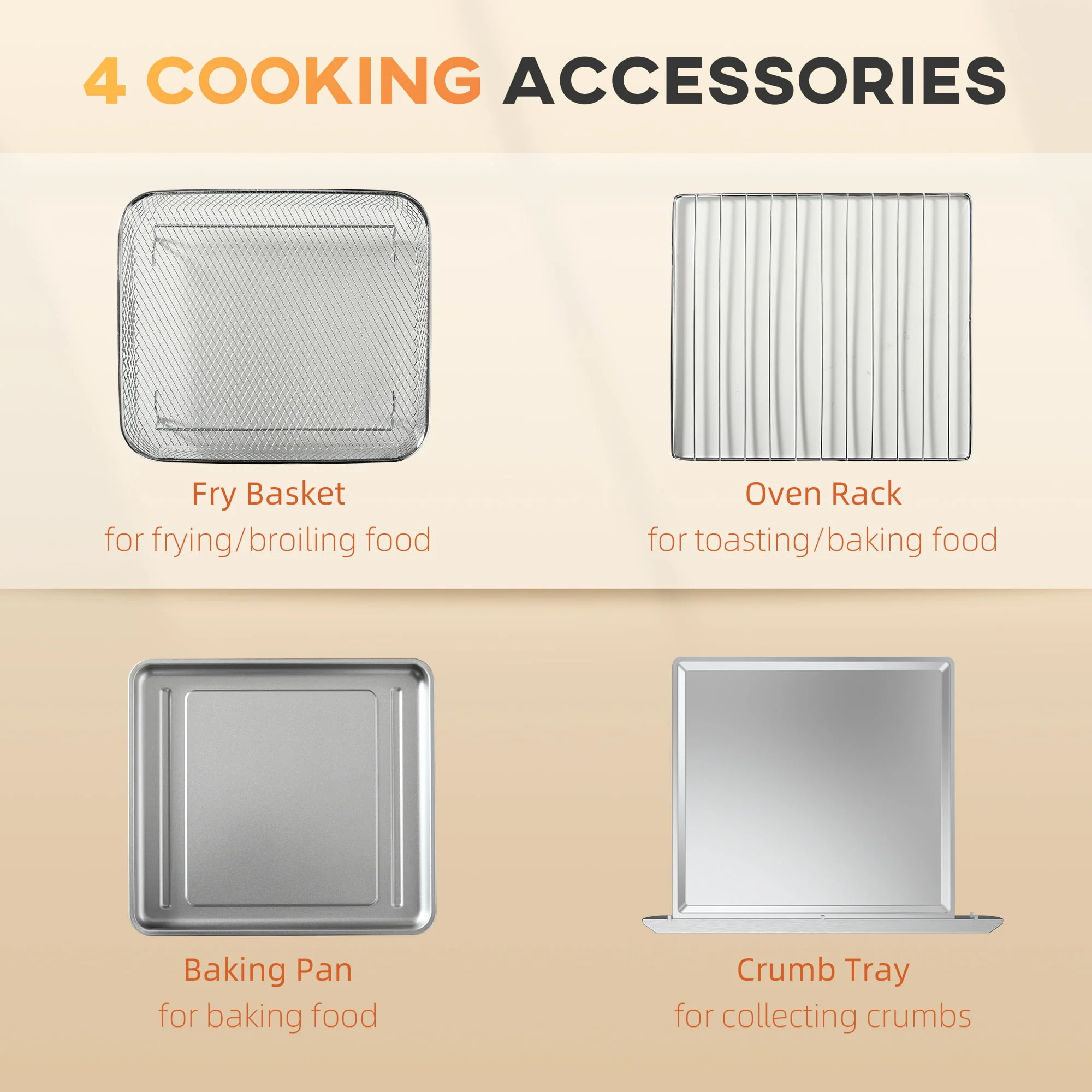HOMCOM Air Fryer Toaster Oven, 21QT 7-In-1 Convection Oven Countertop, Warm, Broil, Toast, Bake and Air Fry, 4 Accessories Included, 1800W, Stainless Steel Finish