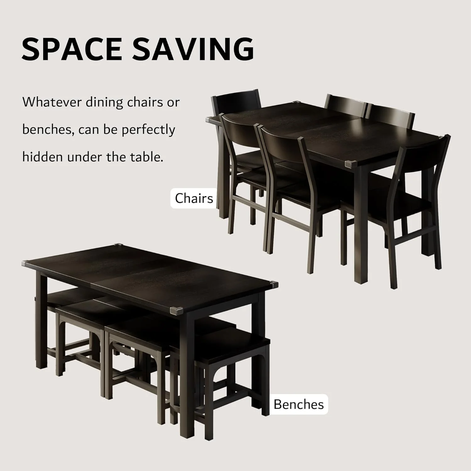 iPormis 63" Extendable Dining Table for 4-8, Square Wooden Dining Room Table with Metal Base, Modern Extendable Table for Small Kitchens, Dining Office Areas, Black