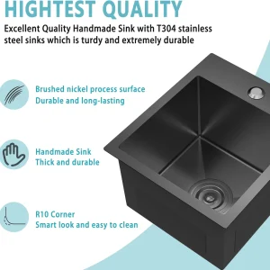 13 x 15 Inch Drop In Bar Sink, Small Kitchen Sink Single Bowl Topmount Bar Prep Sink 18 Gauge Stainless Steel Bar Sink with Basket Strainer