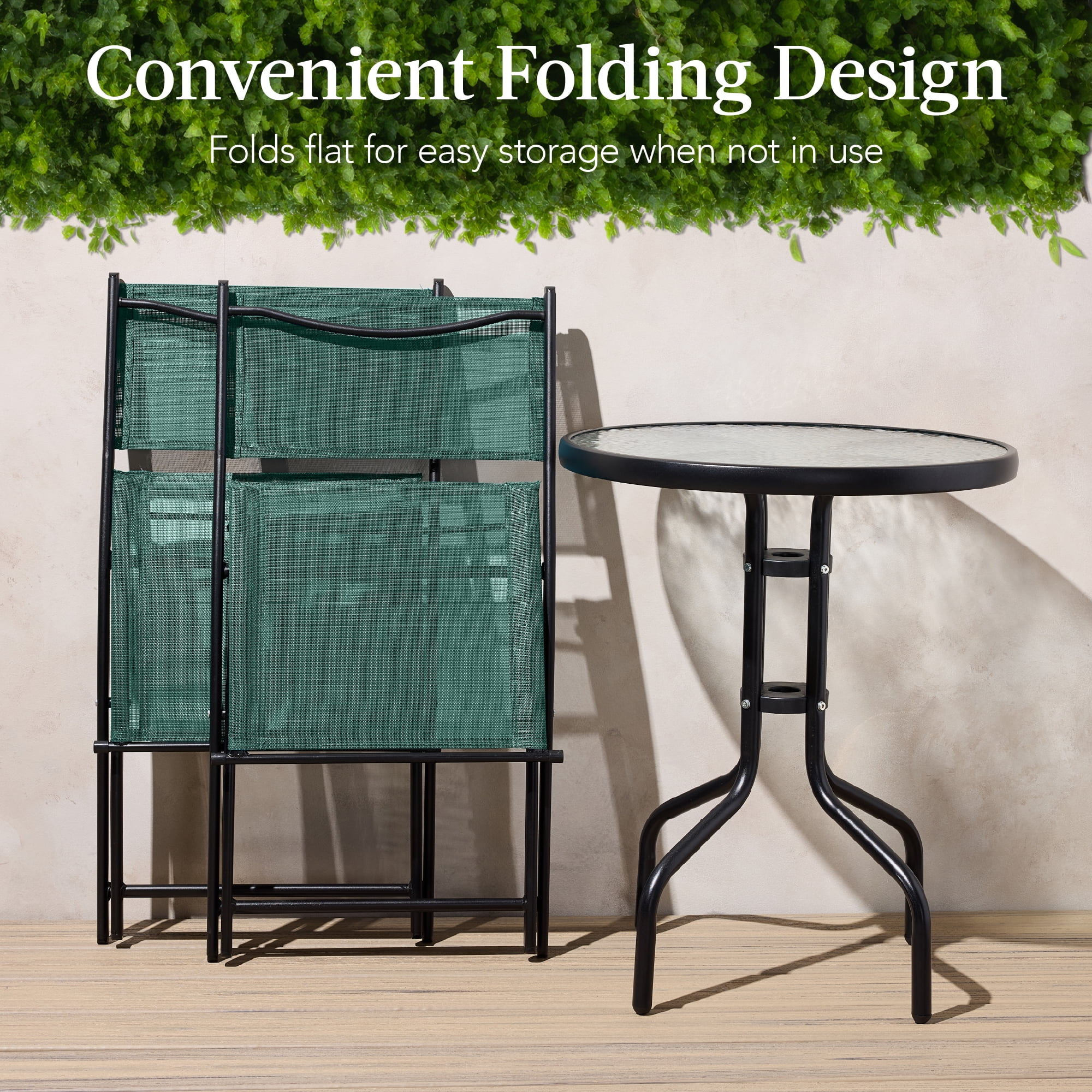 Best Choice Products 3-Piece Patio Bistro Dining Furniture Set w/ Glass Tabletop, Folding Chairs - Gray