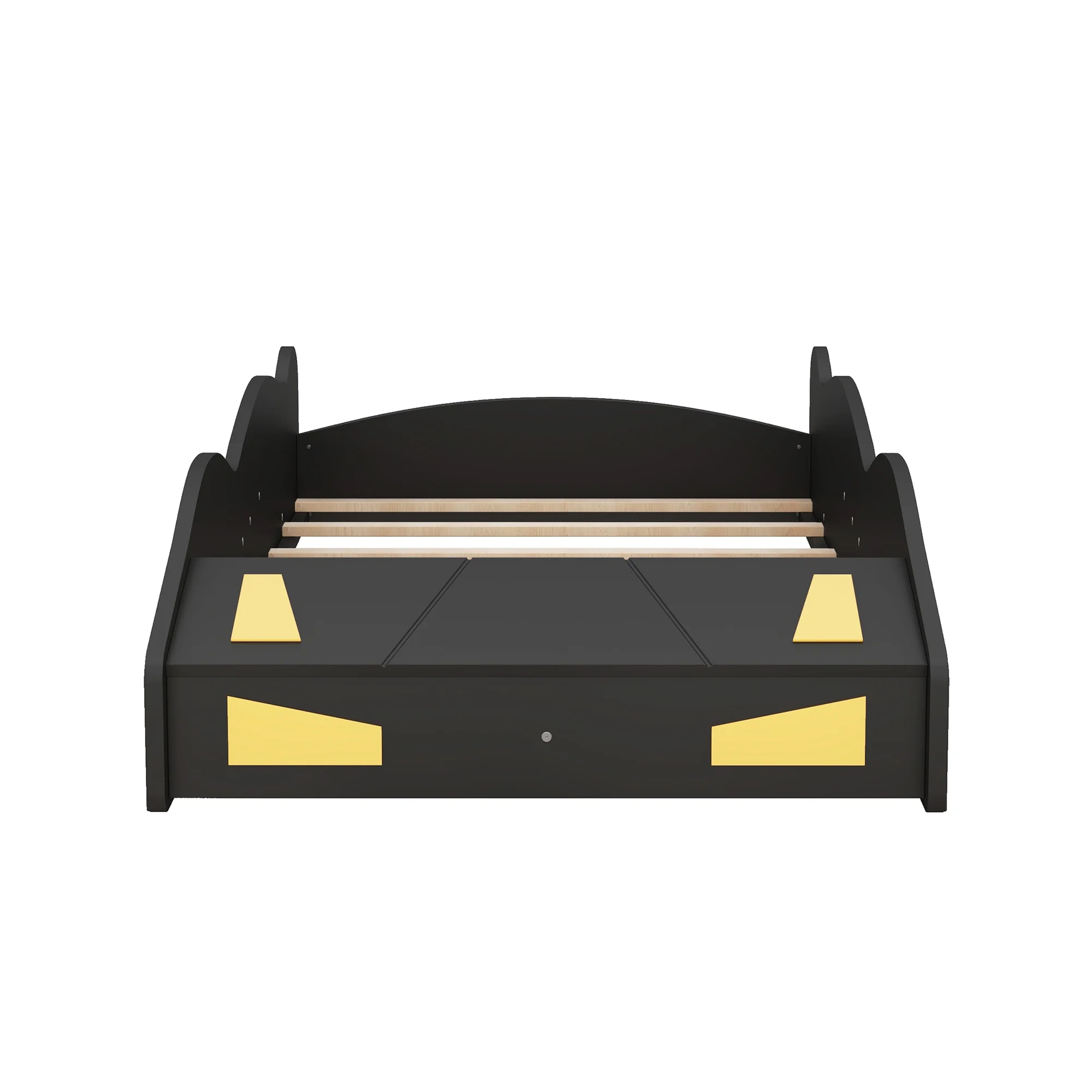Euroco Car-Shaped Twin Size Platform Bed with Tires and Storage Cabinet for Kids Bedroom, Black