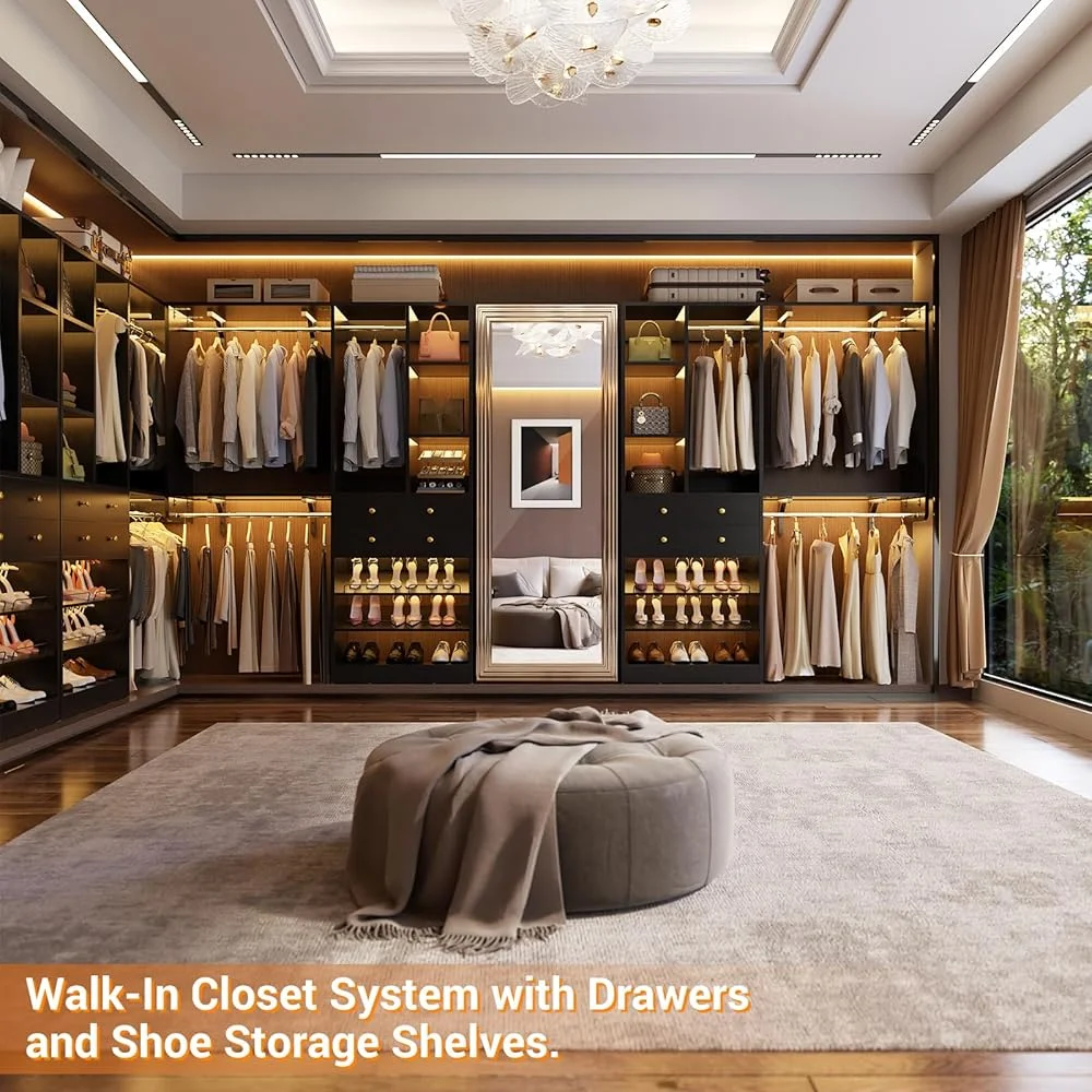 iSunirm 5FT Closet System with Drawers,5FT Closet System with Drawers, 60" Closet Organizer System with 2 Hanging Shelving Perfect Storage Solution for Organizing Your Closet