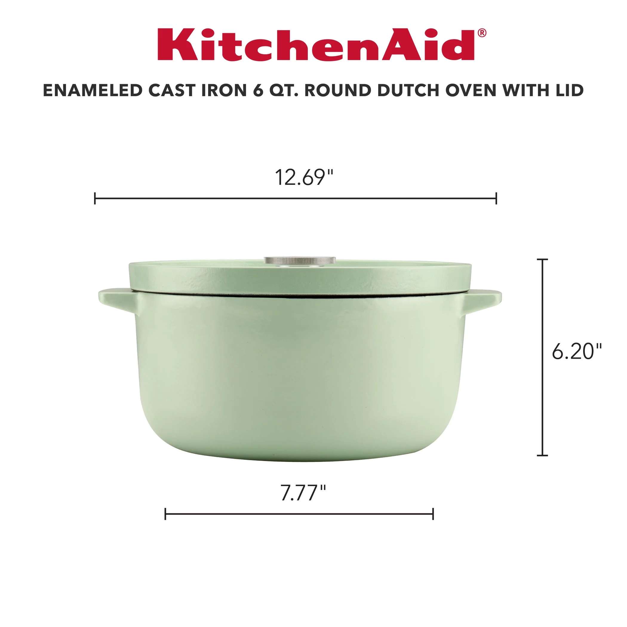 KitchenAid Seasoned Cast 6 Quart Iron Induction Dutch Oven Casserole, Metal Utensil, Broiler and Oven Safe to 500-F, Cast Iron Black
