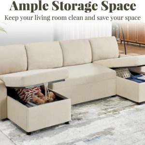 VanAcc Sofa Bed, Sleeper Sofa with Storage Chaise 2 in 1 Pull Out Couch Living Room