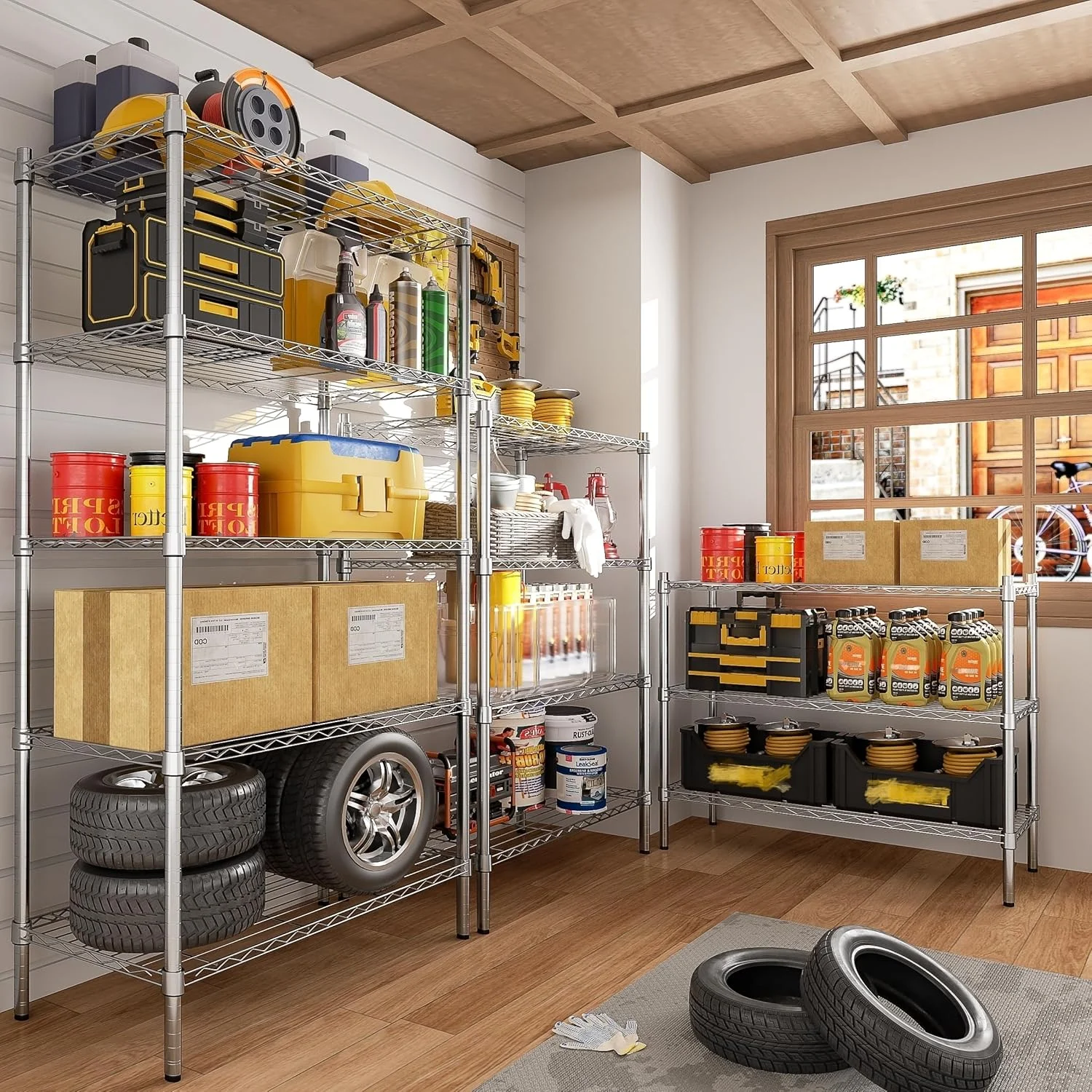 3-Shelf Storage Wire Shelves Heavy Duty 3 Tiers Standing Shelving Units Adjustable Metal Organizer Wire Rack, Chrome