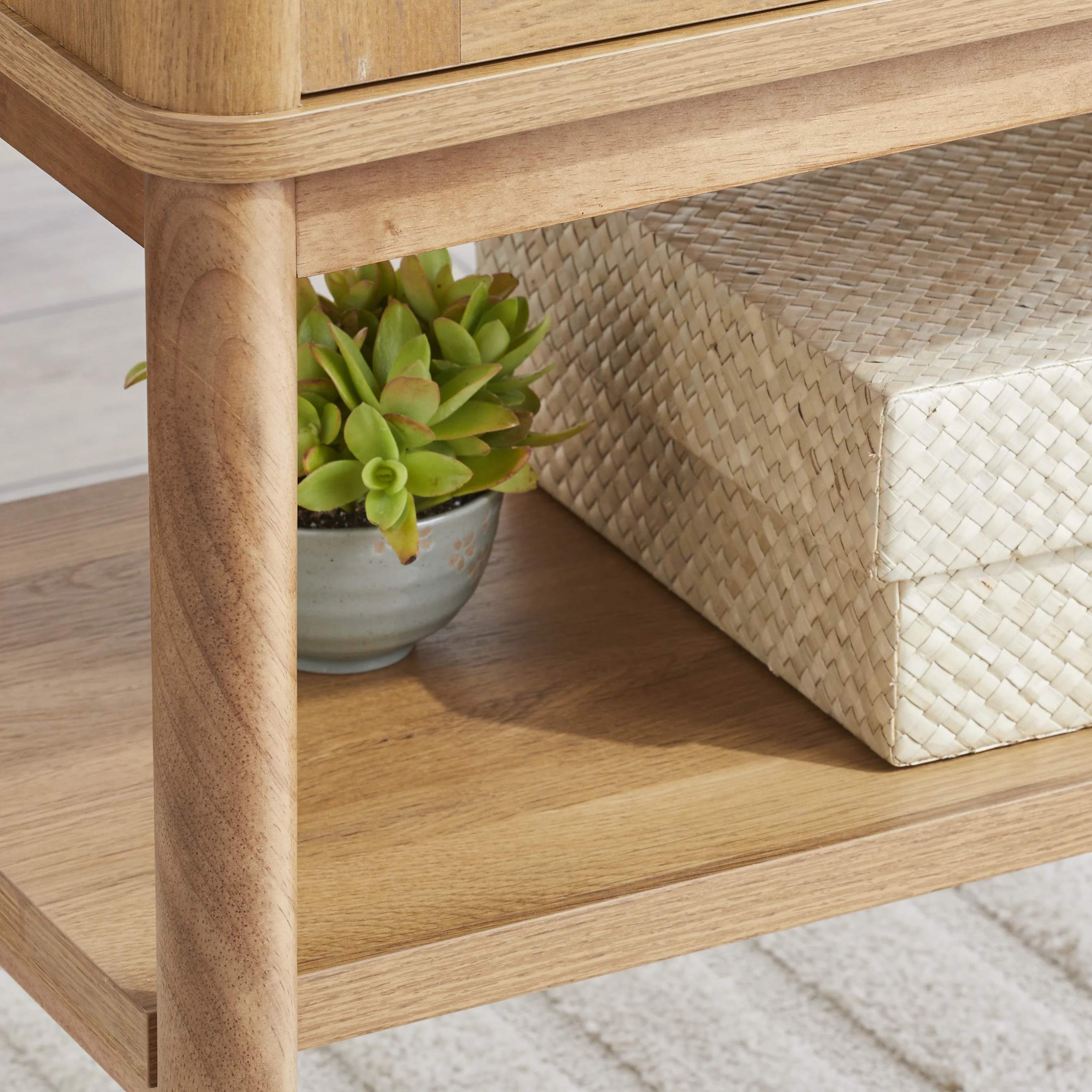 Better Homes & Gardens Springwood Caning Storage Accent Cabinet, Light Honey Finish