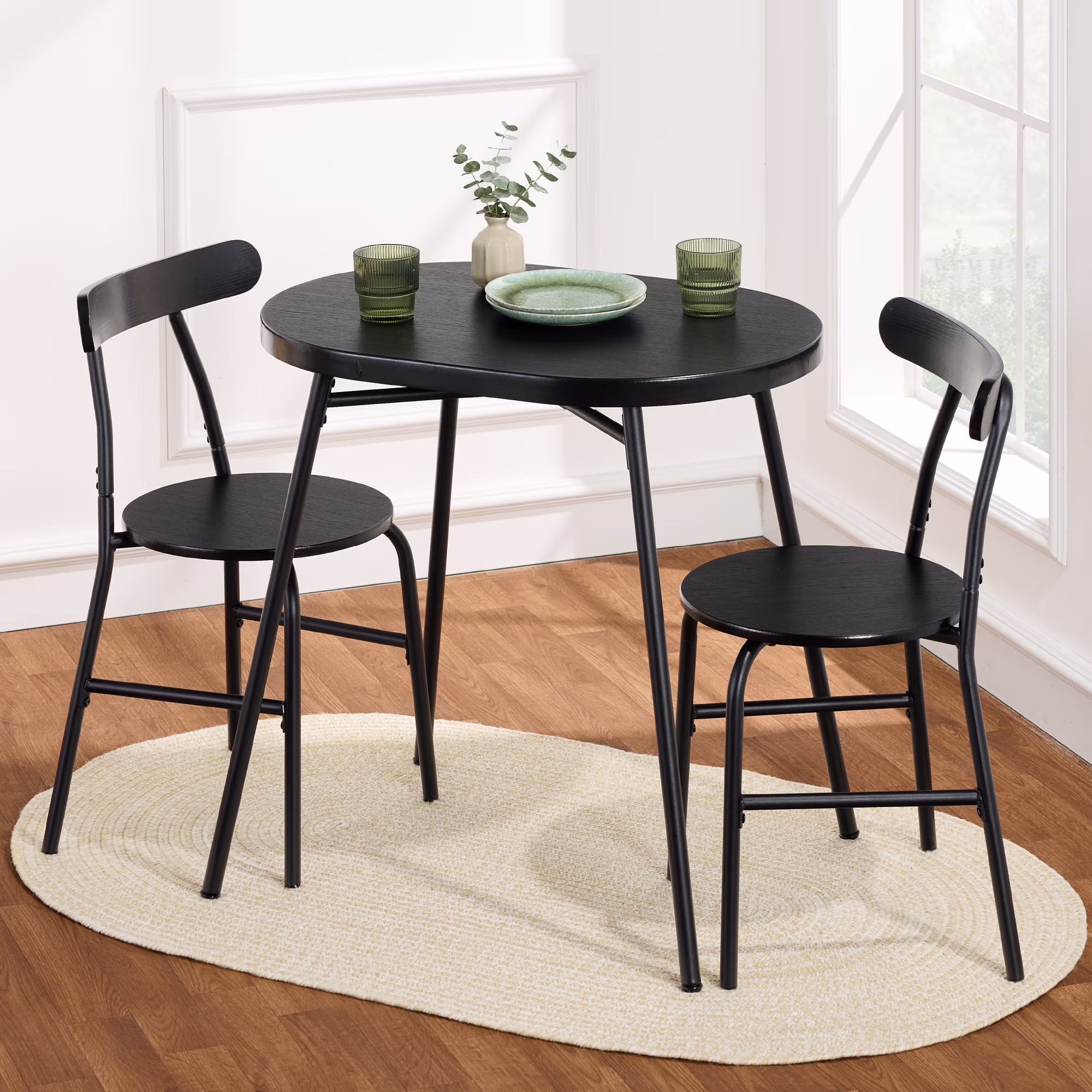Best Choice Products 3-Piece Modern Oval Dining Table Set, Small Kitchen Dinette w/ 2 Chairs - Black/Black