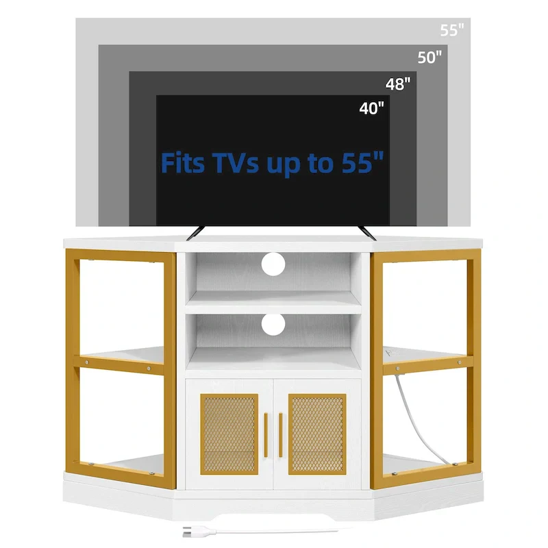 Farmhouse Corner TV Stand Entertainment Center Media Console for TVs up to 55 with Power Outlet