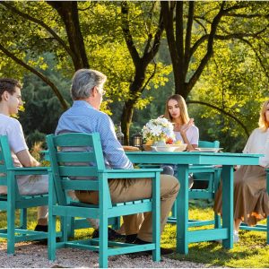 SERWALL 7-Piece Patio Table Set, Outdoor HDPE Dining Furniture with Umbrella Hole, All Weather Table and Chairs for Lawn, Garden, Poolside, Aruba