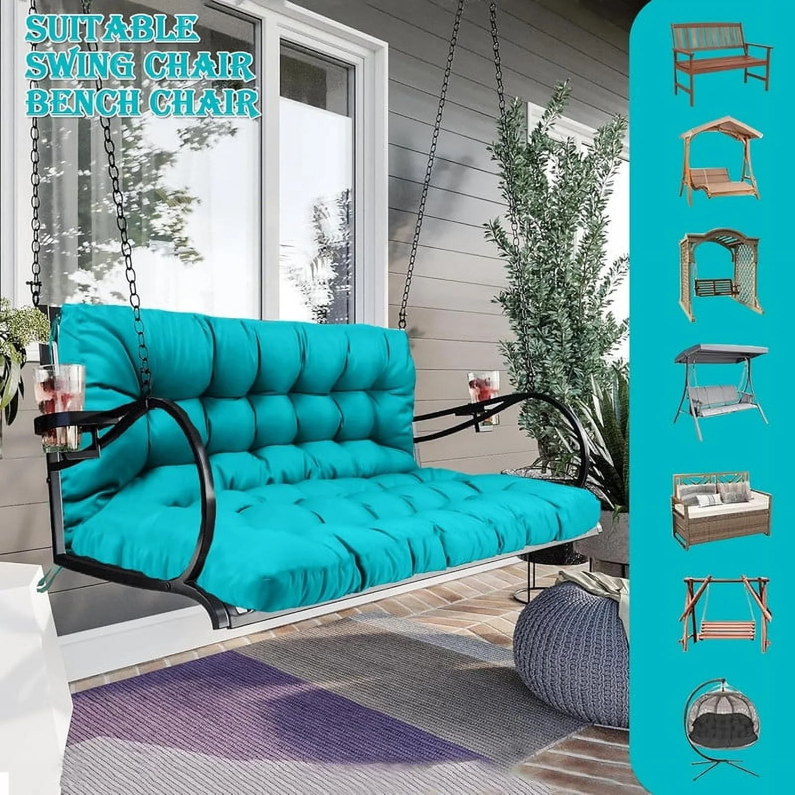 Replacement Cushions for Swing, Waterproof Porch Swing Cushion, 2-3 Seat Outdoor Bench Cushion with Backrest for Patio Furniture Garden Porch Loveseat Glider Pad (Sky Blue 70*40in)