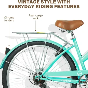 WEIZE Beach Cruiser Bike 26 inch Commuter Bicycle for Adult Men and Women 7-Speed/High-Carbon