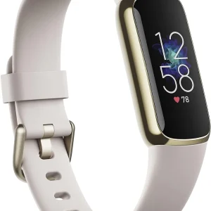 Fitness and Wellness-Tracker with Stress Management, Sleep-Tracking and 24/7 Heart Rate, One Size S L Bands Included, Lunar White/Soft Gold Stainless Steel, 1 Count