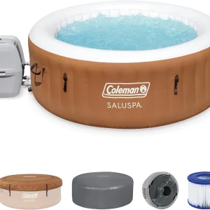 Coleman SaluSpa Miami AirJet 2 to 4 Person Round Inflatable Hot Tub Portable Outdoor Spa with 120 Soothing AirJets and Insulated Cover, Black