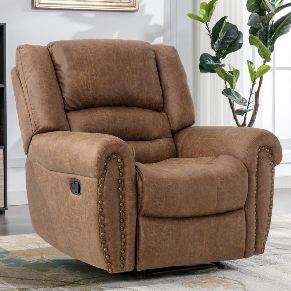CANMOV Leather Recliner Chair, Classic and Traditional Manual Recliner Chair with Comfortable Arms and Back Single Sofa for Living Room, Nut Brown