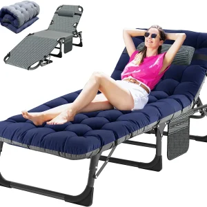 Slsy Folding Lounge Chair, 5-Position Adjustable Outdoor Reclining Chair, Folding Sleeping Bed Cot, Folding Chaise Lounge Chair for Pool Beach Patio Sunbathing