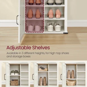 Farmhouse-Inspired Entryway Organizer, Triple Hooks & Built-In Shoe Bench, Hall Tree Entryway Bench for Mudroom & Foyer, Space-Saving Coat Rack with Storage Cabinet, Rustic White and Honey Brown