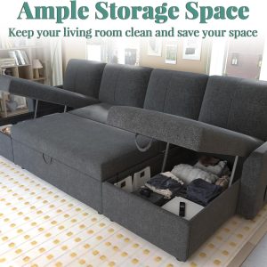 VanAcc Sofa Bed, Sleeper Sofa with Storage Chaise 2 in 1 Pull Out Couch Living Room