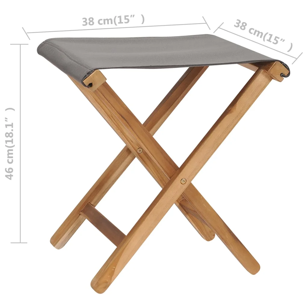 vidaXL Folding Chairs 2 Pcs Patio Stool for Camping Solid Wood Teak and Fabric